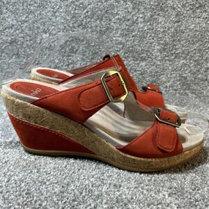 Dansko Womens 39 9 Red Leather Open Toe Studded Wedge Sandals Platform